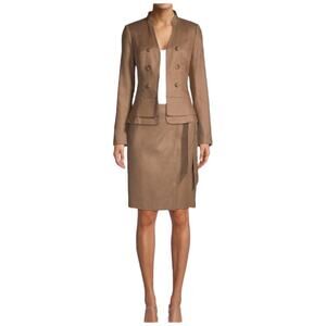 White House Black Market Womens Tan Linen Business Blazer Skirt Set Sz 10/12